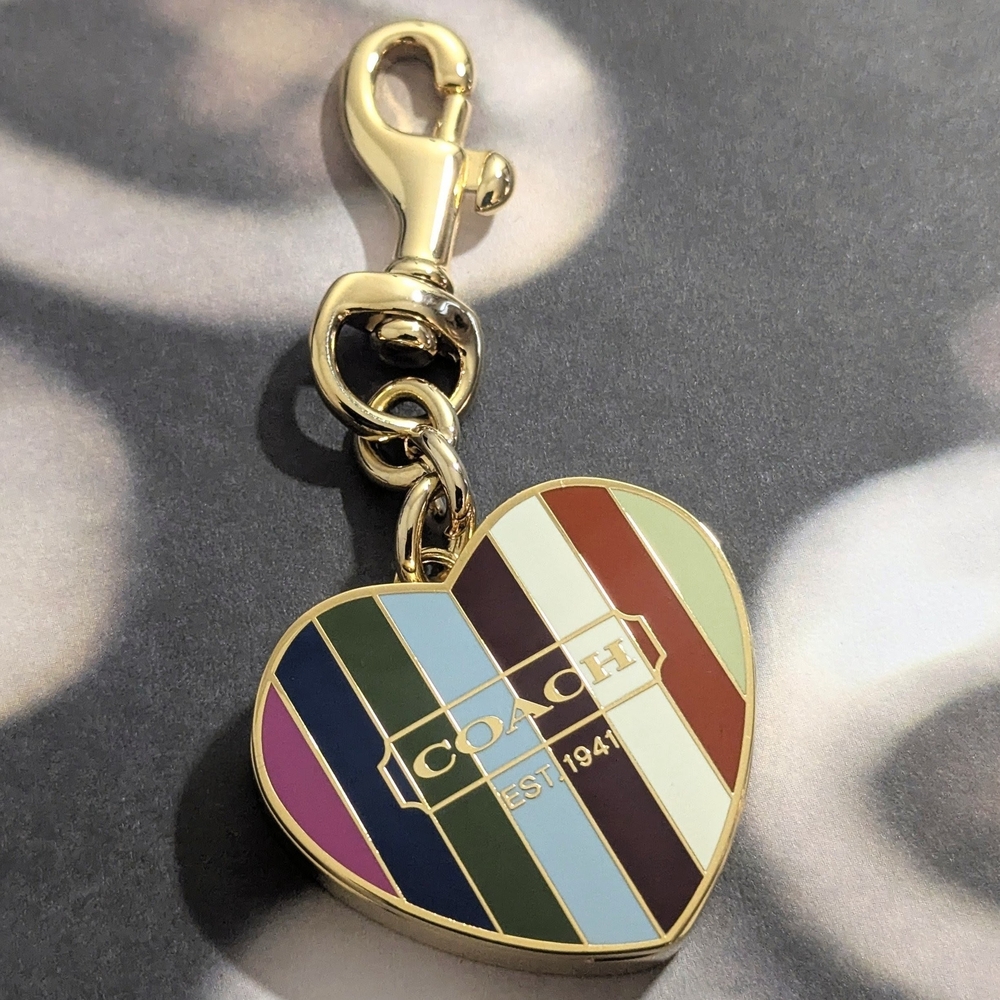 Coach Vintage Legacy Stripe Heart Pillbox Bag Charm Locket Keychain - Picture 8 of 8